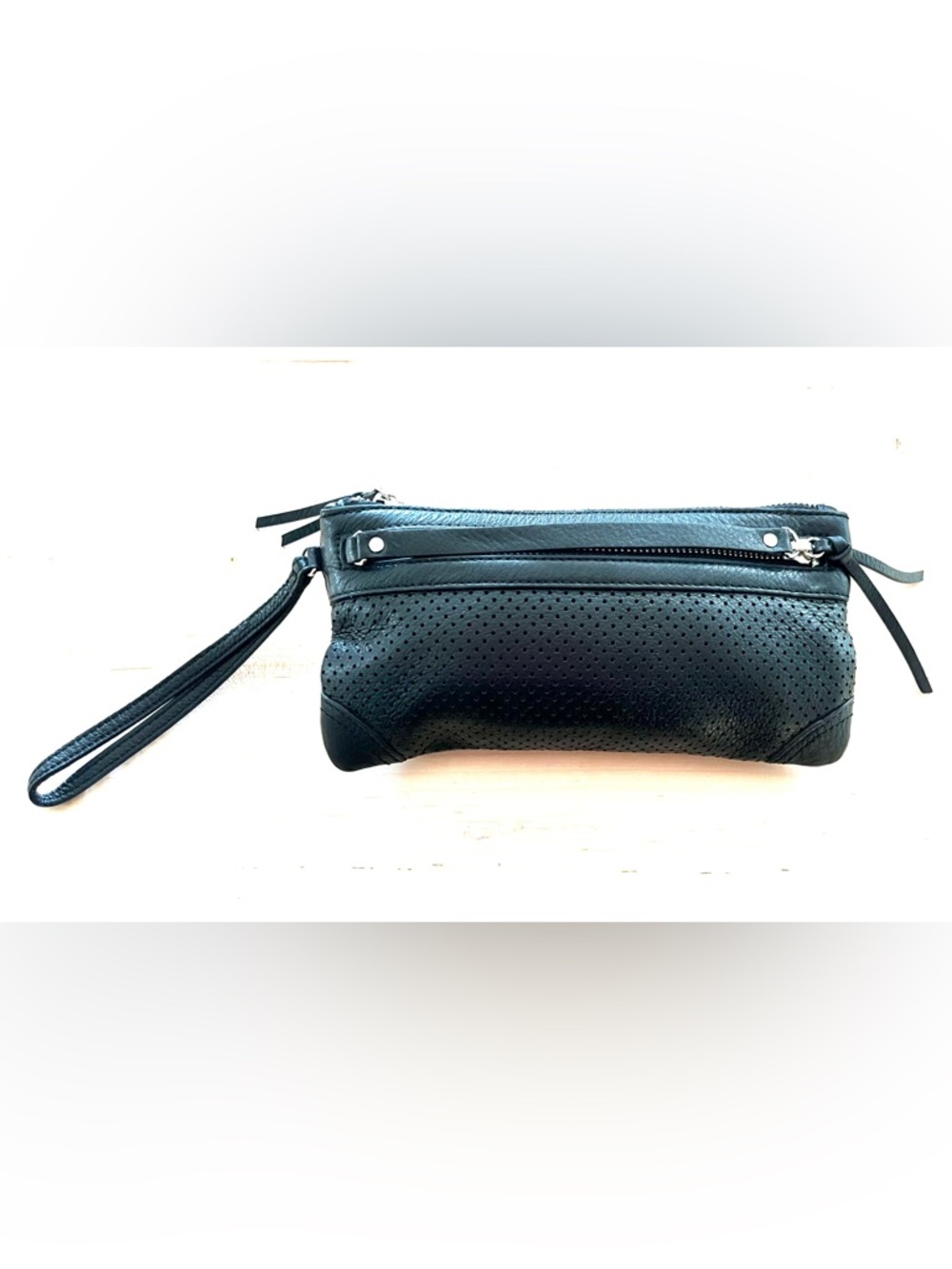 Banana Republic Black Perforated Leather Wristlet - Picture 2 of 10